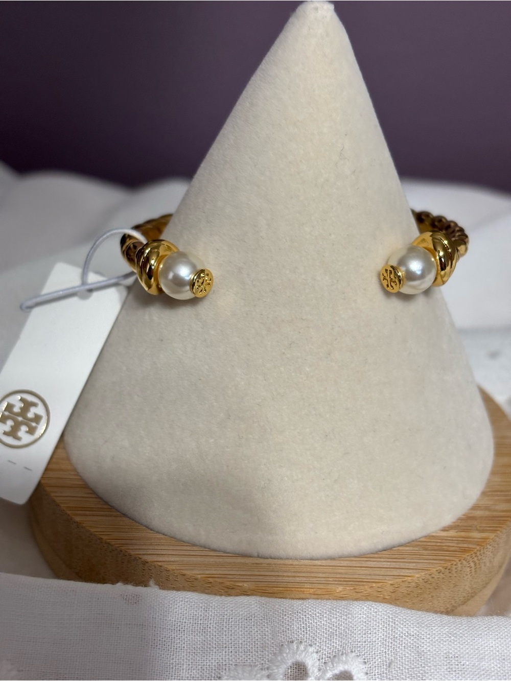 Tory Burch Gold Pearl Open Cuff Bracelet